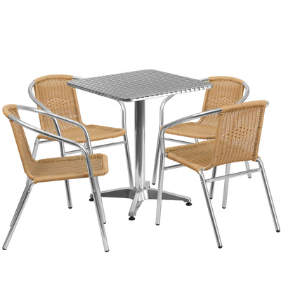 Lila 23.5'' Square Aluminum Indoor-Outdoor Table Set with 4 Rattan Chairs - View 1