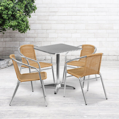 Lila 23.5'' Square Aluminum Indoor-Outdoor Table Set with 4 Rattan Chairs - View 2