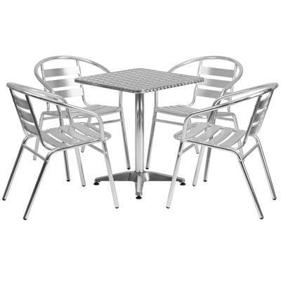 Lila 23.5'' Square Aluminum Indoor-Outdoor Table Set with 4 Slat Back Chairs - View 1