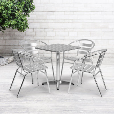 Lila 23.5'' Square Aluminum Indoor-Outdoor Table Set with 4 Slat Back Chairs - View 2