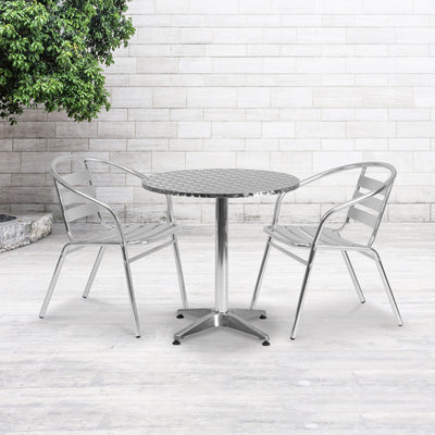 Lila 27.5'' Round Aluminum Indoor-Outdoor Table Set with 2 Slat Back Chairs - View 2