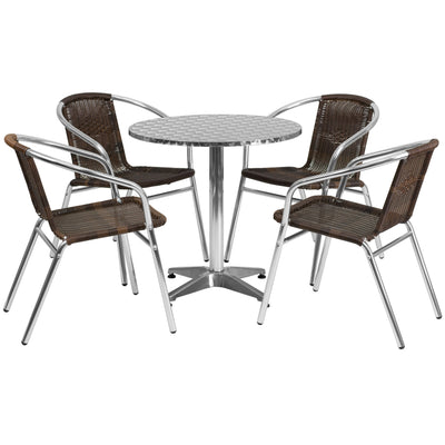 Lila 27.5'' Round Aluminum Indoor-Outdoor Table Set with 4 Rattan Chairs - View 1