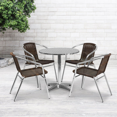 Lila 27.5'' Round Aluminum Indoor-Outdoor Table Set with 4 Rattan Chairs - View 2