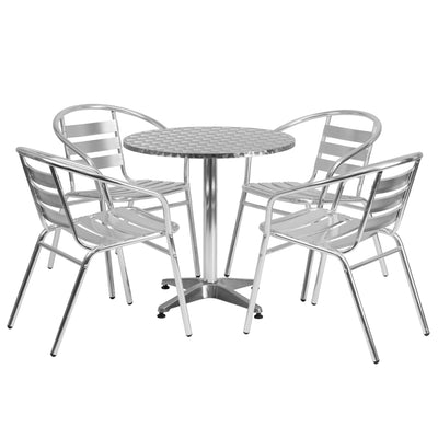 Lila 27.5'' Round Aluminum Indoor-Outdoor Table Set with 4 Slat Back Chairs - View 1