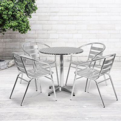 Lila 27.5'' Round Aluminum Indoor-Outdoor Table Set with 4 Slat Back Chairs - View 2