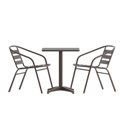 Lila 27.5'' Square Aluminum Indoor-Outdoor Table Set with 2 Slat Back Chairs - View 1