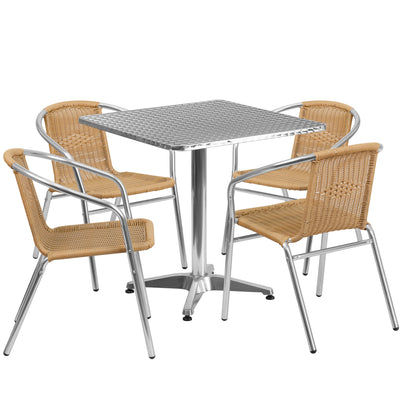 Lila 27.5'' Square Aluminum Indoor-Outdoor Table Set with 4 Rattan Chairs - View 1