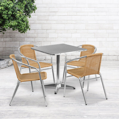 Lila 27.5'' Square Aluminum Indoor-Outdoor Table Set with 4 Rattan Chairs - View 2
