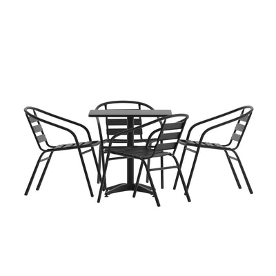 Lila 27.5'' Square Aluminum Indoor-Outdoor Table Set with 4 Slat Back Chairs - View 1