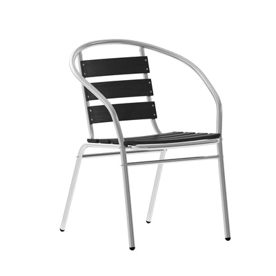 Lila Aluminum Commercial Indoor-Outdoor Restaurant Stack Chair with Triple Slat Faux Teak Back - View 1
