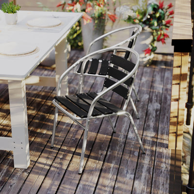 Lila Aluminum Commercial Indoor-Outdoor Restaurant Stack Chair with Triple Slat Faux Teak Back - View 2