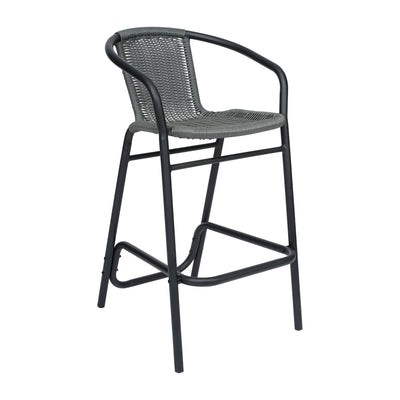 Lila Commercial Grade Indoor-Outdoor PE Rattan Restaurant Barstool with Steel Frame and Footrest - View 1