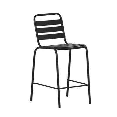 Lila Commercial Metal Indoor-Outdoor Restaurant Bar Height Stool with Metal Triple Slat Back - View 1