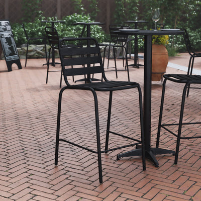 Lila Commercial Metal Indoor-Outdoor Restaurant Bar Height Stool with Metal Triple Slat Back - View 2