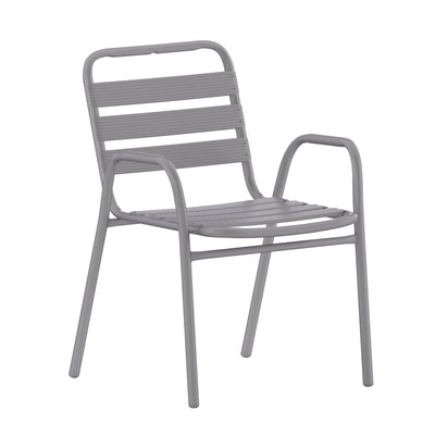 Lila Commercial Metal Indoor-Outdoor Restaurant Stack Chair with Metal Triple Slat Back and Arms - View 1