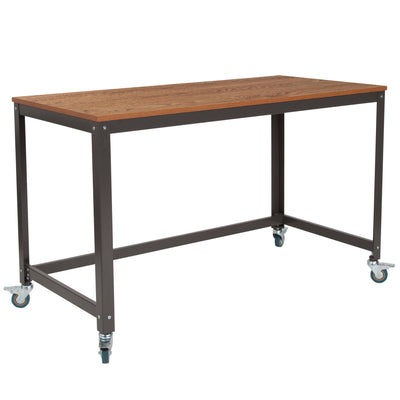 Livingston Collection Computer Table and Desk in Wood Grain Finish with Metal Wheels - View 1