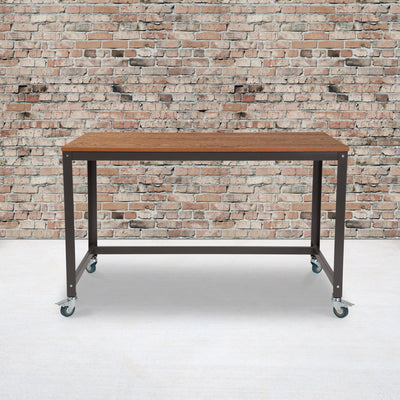 Livingston Collection Computer Table and Desk in Wood Grain Finish with Metal Wheels - View 2