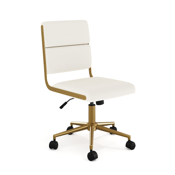 Off White Faux Leather/Polished Brass Frame |#| Faux Leather Height-Adjust Swivel Home Office Chair - Off White/Polished Brass