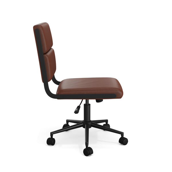 Saddle Brown Faux Leather/Oil Rubbed Bronze Frame |#| Faux Leather Height-Adjust Swivel Home Office Chair - Saddle Brn/Oil Rubbed Brnz