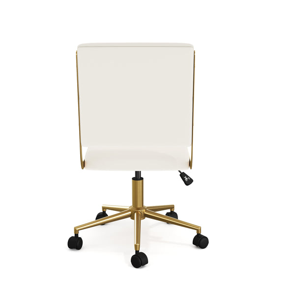 Off White Faux Leather/Polished Brass Frame |#| Faux Leather Height-Adjust Swivel Home Office Chair - Off White/Polished Brass