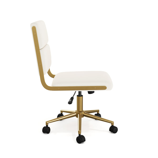 Off White Faux Leather/Polished Brass Frame |#| Faux Leather Height-Adjust Swivel Home Office Chair - Off White/Polished Brass