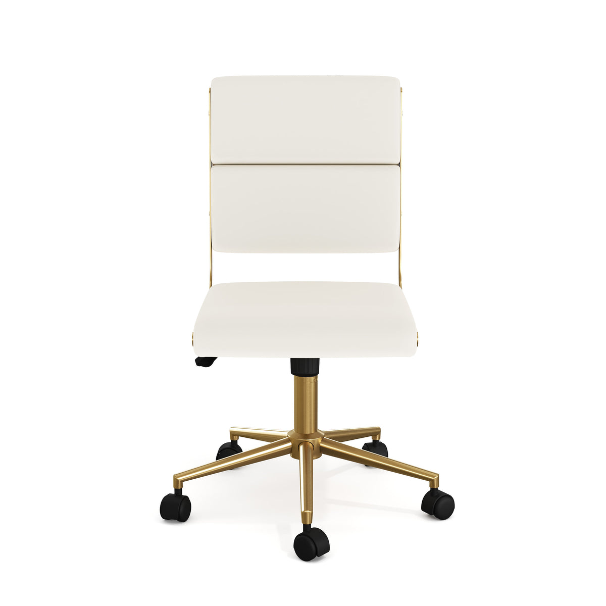 Off White Faux Leather/Polished Brass Frame |#| Faux Leather Height-Adjust Swivel Home Office Chair - Off White/Polished Brass