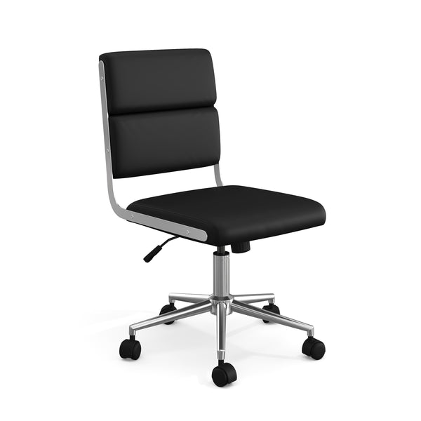 Black Faux Leather/Polished Nickel Frame |#| Faux Leather Height-Adjust Swivel Home Office Chair - Black/Polished Nickel