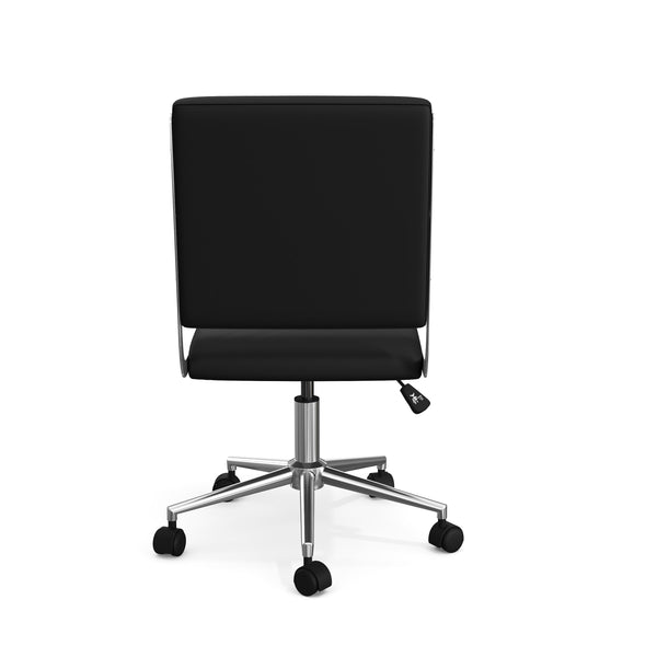 Black Faux Leather/Polished Nickel Frame |#| Faux Leather Height-Adjust Swivel Home Office Chair - Black/Polished Nickel