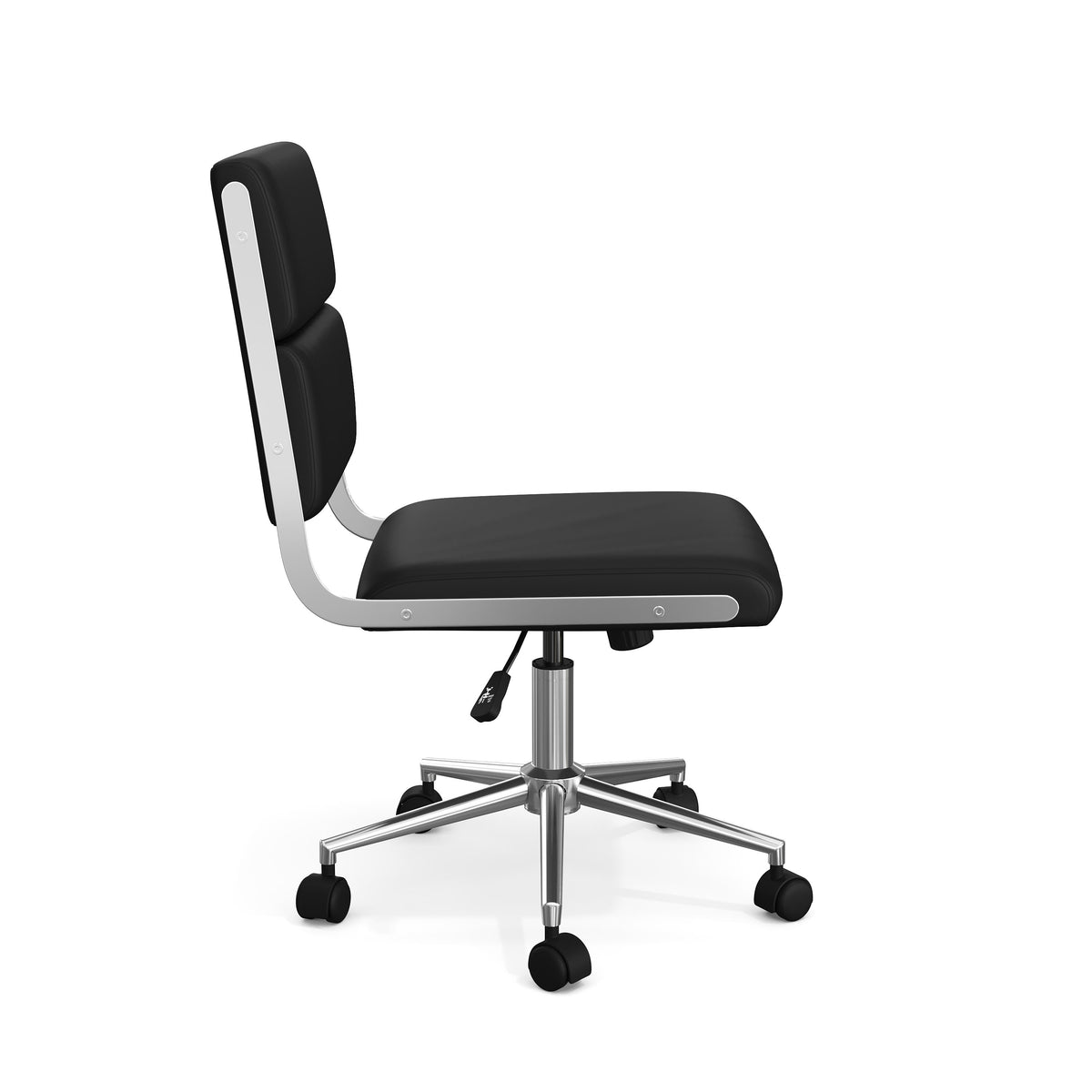 Black Faux Leather/Polished Nickel Frame |#| Faux Leather Height-Adjust Swivel Home Office Chair - Black/Polished Nickel