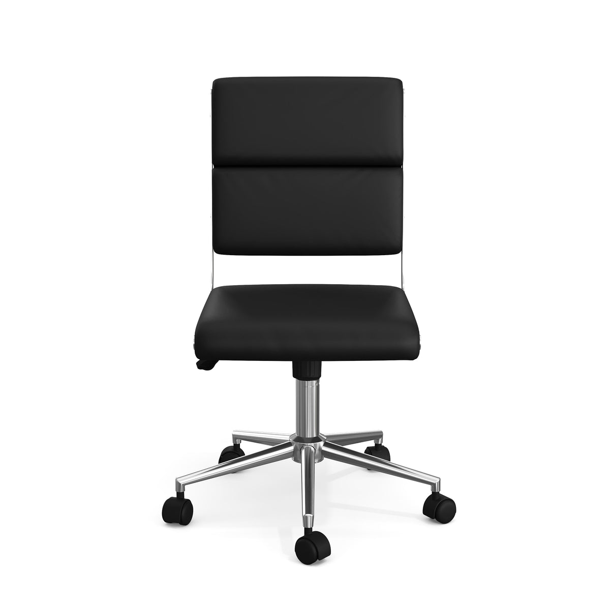 Black Faux Leather/Polished Nickel Frame |#| Faux Leather Height-Adjust Swivel Home Office Chair - Black/Polished Nickel