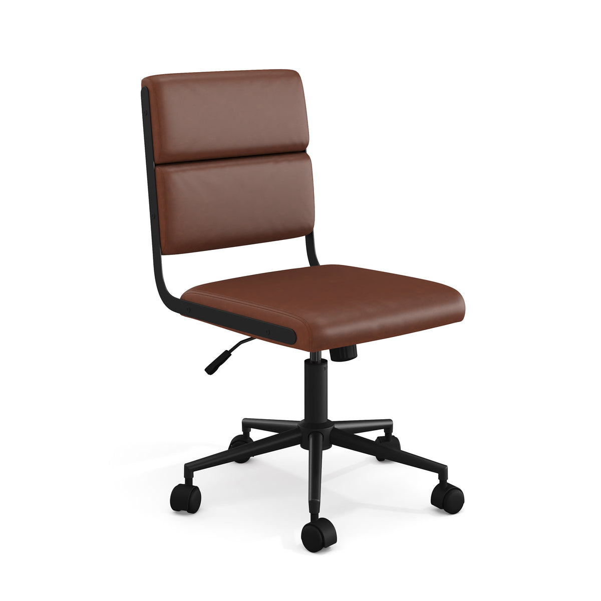 Saddle Brown Faux Leather/Oil Rubbed Bronze Frame |#| Faux Leather Height-Adjust Swivel Home Office Chair - Saddle Brn/Oil Rubbed Brnz