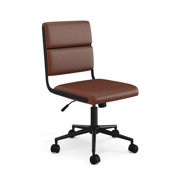 Saddle Brown Faux Leather/Oil Rubbed Bronze Frame |#| Faux Leather Height-Adjust Swivel Home Office Chair - Saddle Brn/Oil Rubbed Brnz