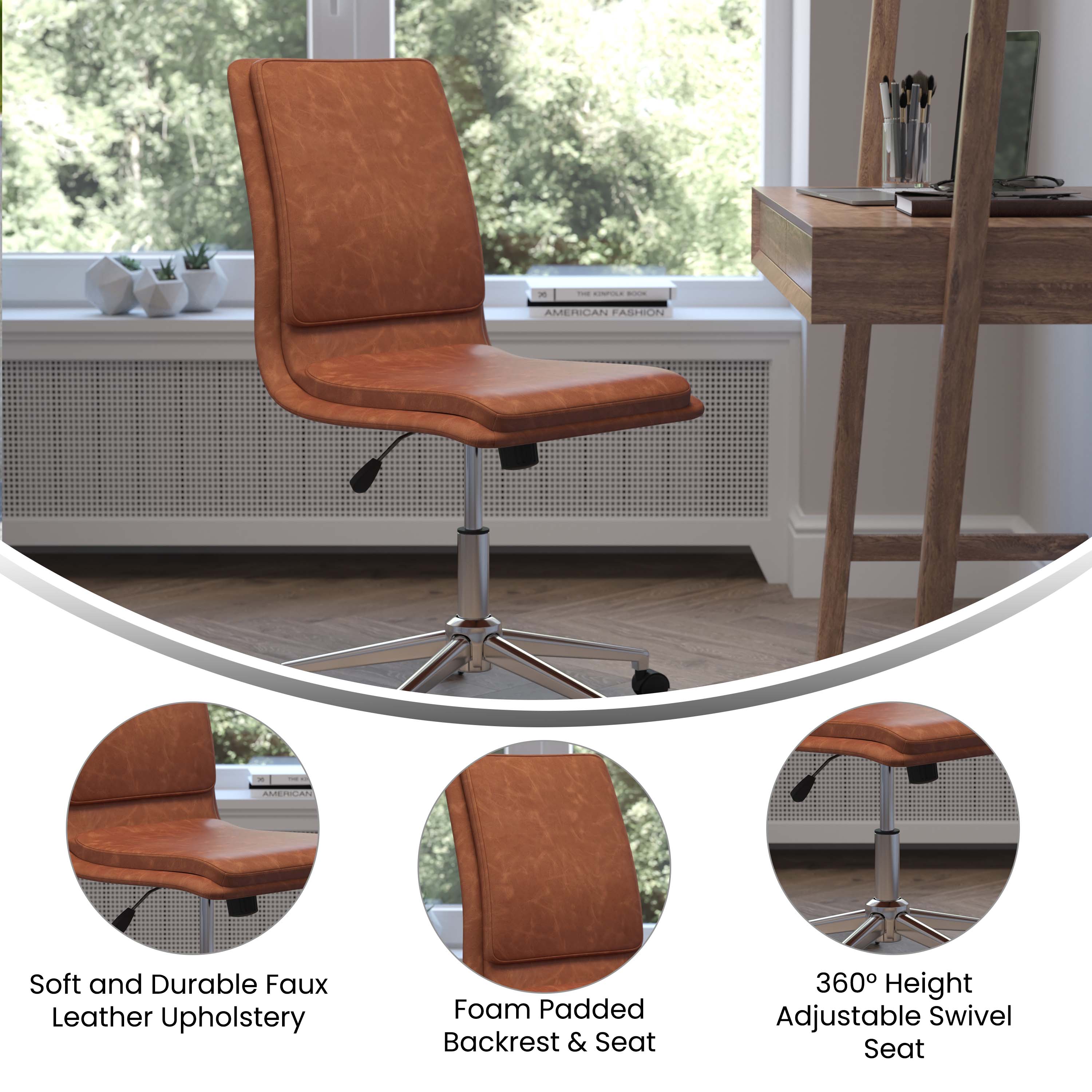 Madigan Mid-Back Armless Swivel Task Office Chair with Upholstery and  Adjustable Metal Base