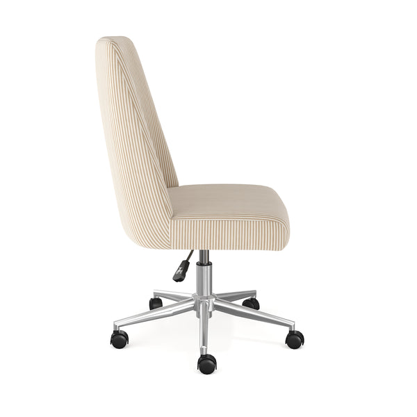 Beige Stripe Fabric/Polished Nickel Frame |#| Fabric Height Adjustable Swivel Home Office Chair - Beige Stripe/Polished Nickel