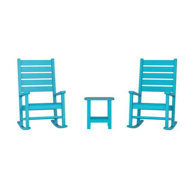 Manchester Commercial Grade 3-Piece Indoor/Outdoor Set with 2 Contemporary All-Weather HDPE Rocking Chairs and End Table - View 1