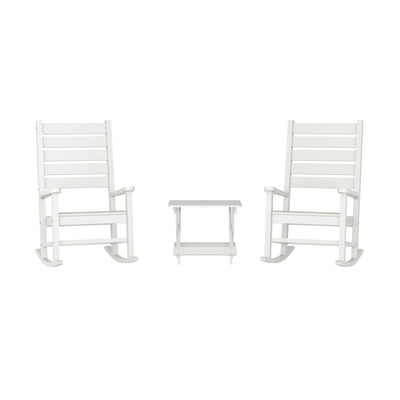 Manchester Commercial Grade 3-Piece Indoor/Outdoor Set with 2 Contemporary All-Weather HDPE Rocking Chairs and End Table - View 1
