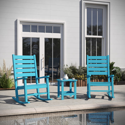 Manchester Commercial Grade 3-Piece Indoor/Outdoor Set with 2 Contemporary All-Weather HDPE Rocking Chairs and End Table - View 2