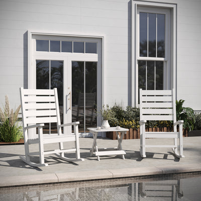 Manchester Commercial Grade 3-Piece Indoor/Outdoor Set with 2 Contemporary All-Weather HDPE Rocking Chairs and End Table - View 2