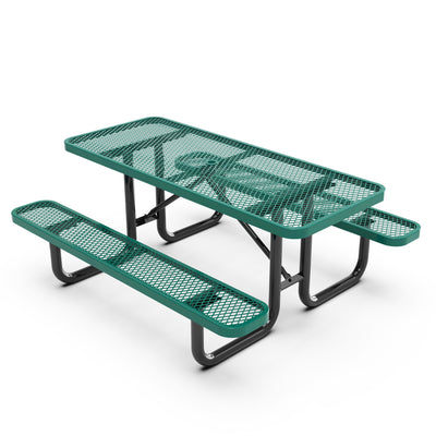 Mantilla Outdoor Picnic Table with Commercial Heavy Gauge Expanded Metal Mesh Top and Seats and Steel Frame - View 1