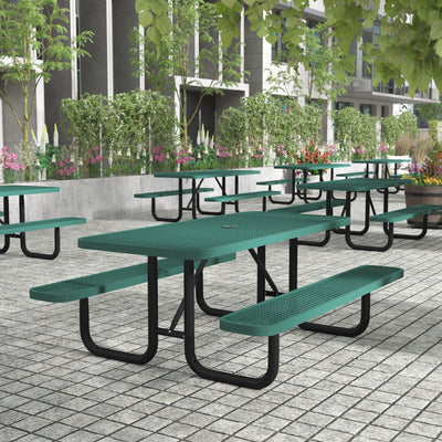 Mantilla Outdoor Picnic Table with Commercial Heavy Gauge Expanded Metal Mesh Top and Seats and Steel Frame - View 2