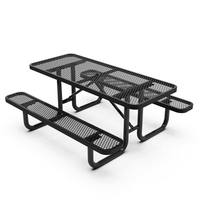 Mantilla Outdoor Picnic Table with Commercial Heavy Gauge Expanded Metal Mesh Top and Seats and Steel Frame and Ground Anchors - View 1