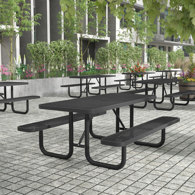 Mantilla Outdoor Picnic Table with Commercial Heavy Gauge Expanded Metal Mesh Top and Seats and Steel Frame and Ground Anchors - View 2