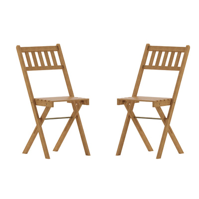 Martindale Indoor/Outdoor Folding Acacia Wood Patio Bistro Chairs with X Base Frame and Slatted Back and Seat in Natural Finish, Set of 2 - View 1