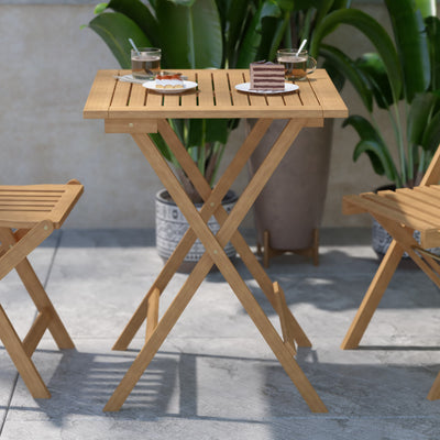 Martindale Solid Acacia Wood 24 Inch Square Portable Folding Patio Table with Slatted Top and X Shaped Frame - View 2