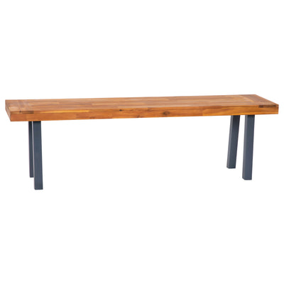 Martindale Solid Acacia Wood Patio Dining Bench for 2 with Slatted Top and Black Flared Wooden Legs - View 1