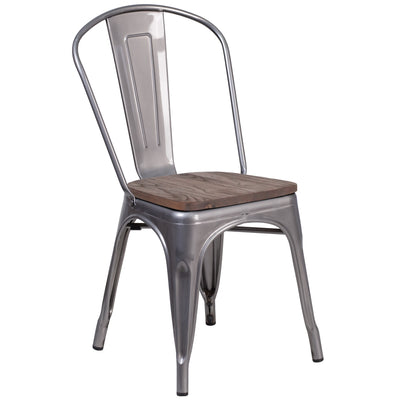 Metal Stackable Chair with Wood Seat - View 1