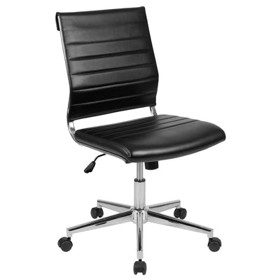 Mid-Back Armless LeatherSoft Contemporary Ribbed Executive Swivel Office Chair - View 1