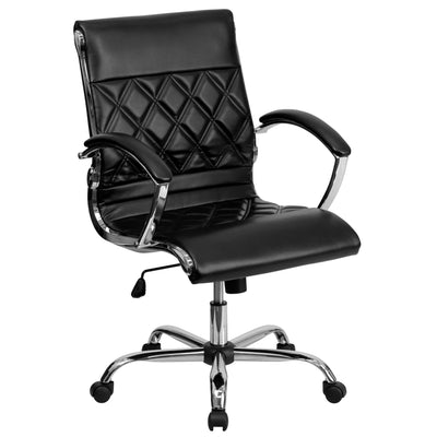 Mid-Back Designer LeatherSoftSoft Executive Swivel Office Chair with Chrome Base and Arms - View 1