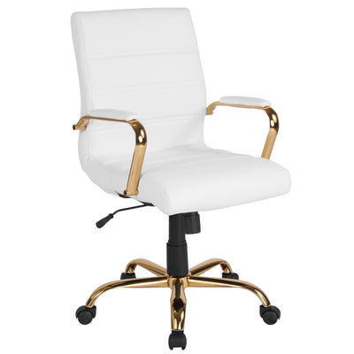 Mid-Back Executive Swivel Office Chair with Metal Frame and Arms - View 1