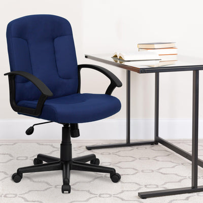 Mid-Back Fabric Executive Swivel Office Chair with Nylon Arms - View 2